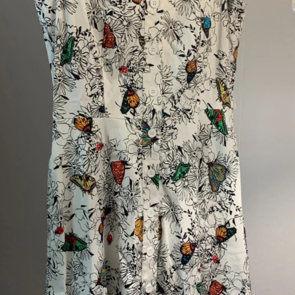NorthStyle White Floral Dress with Multicolor Butterfly Accents